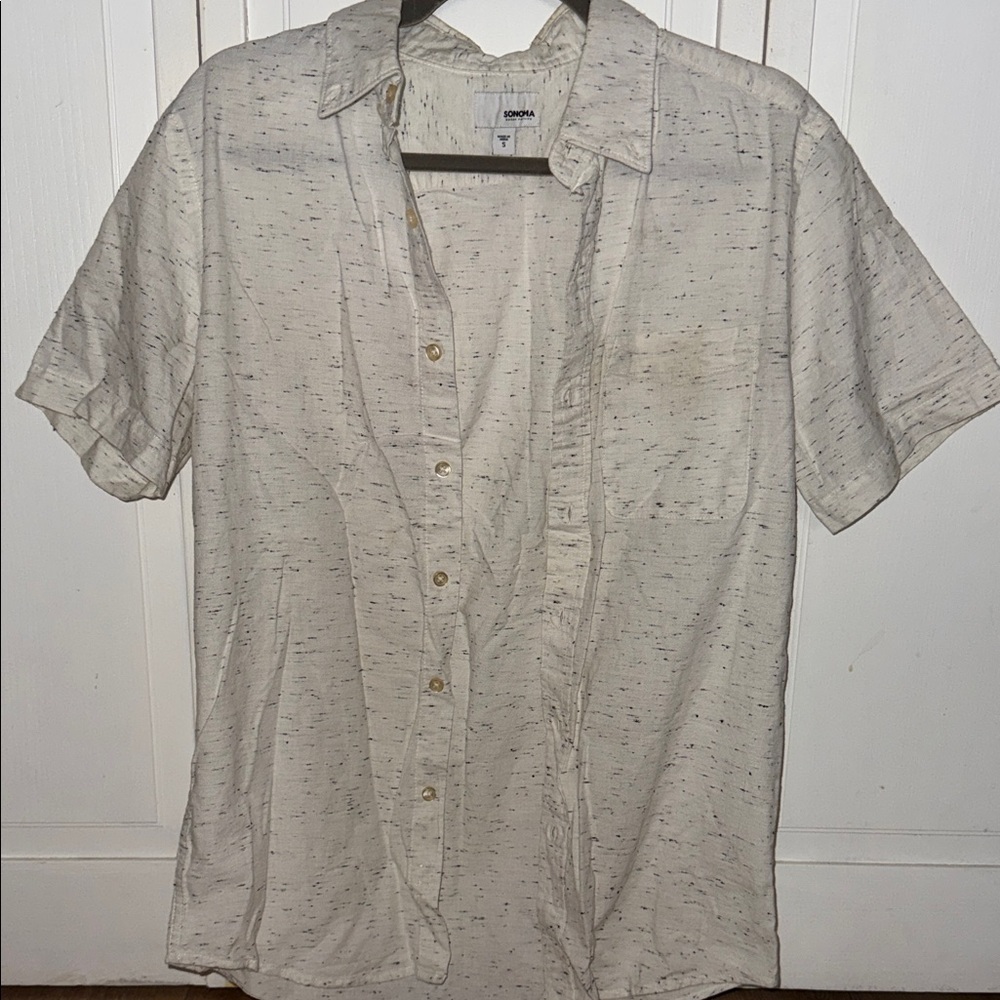 Sonoma Short-Sleeve Button-Down Shirt in Speckled Off-White Size Small